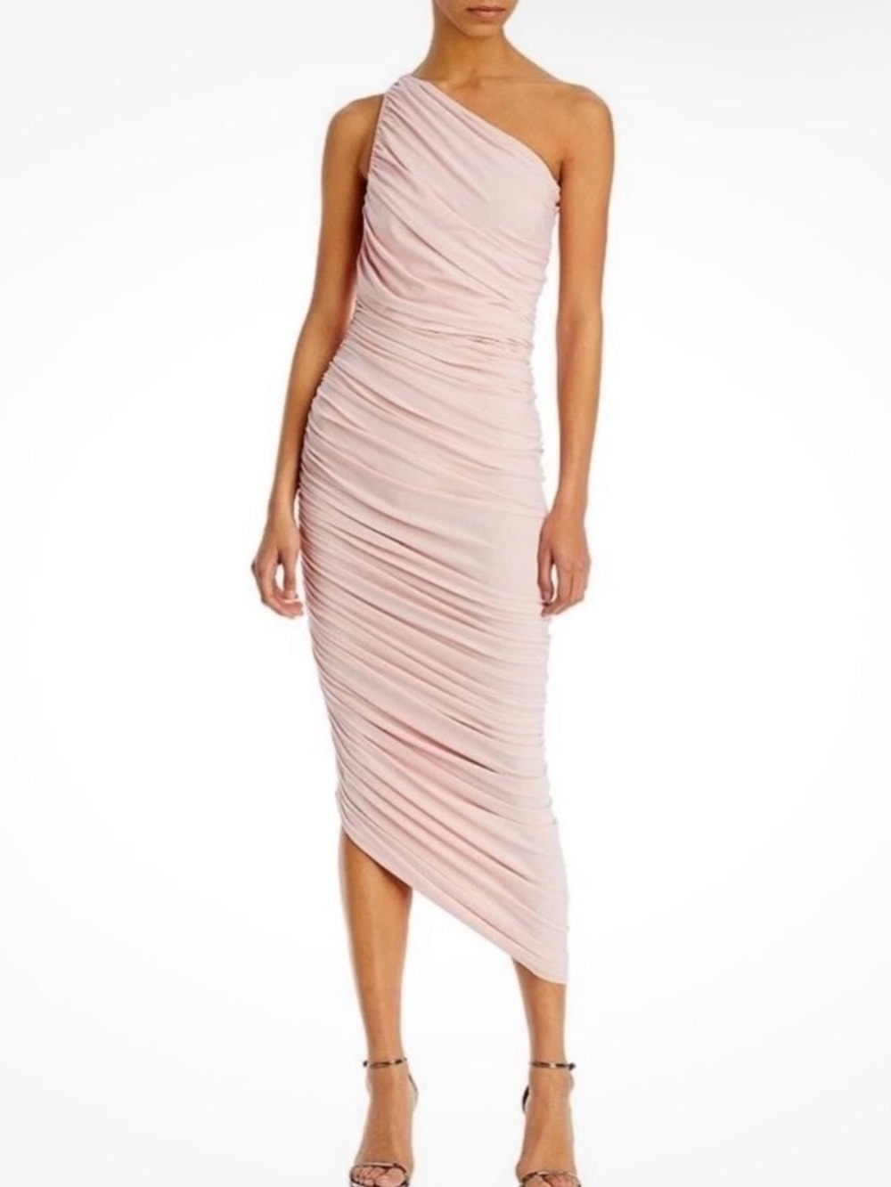 Norma Kamali Diana One Shoulder Ruched Dress Blush Pink Size S / 36 NWT